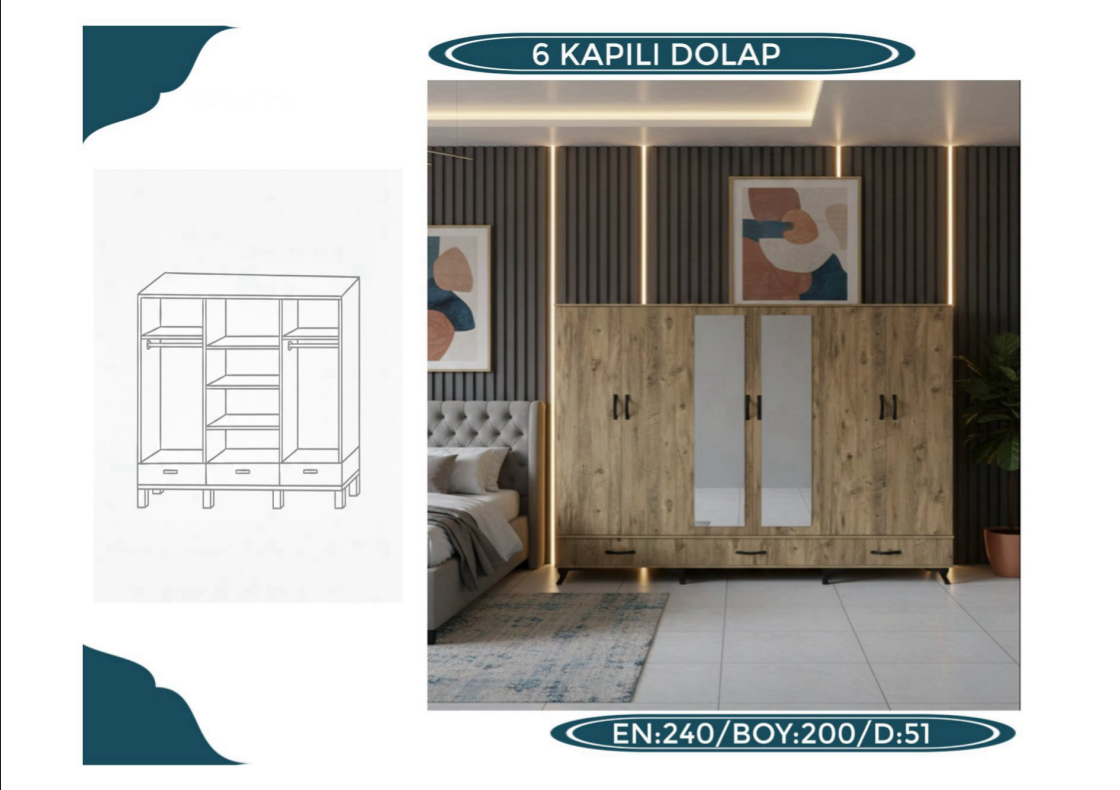 6 Kapaklı Dolap