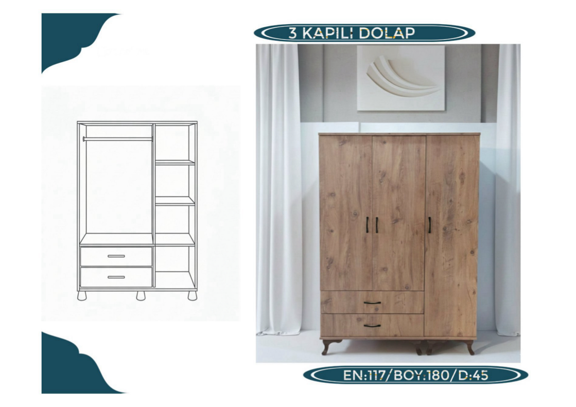 3 Kapaklı Dolap