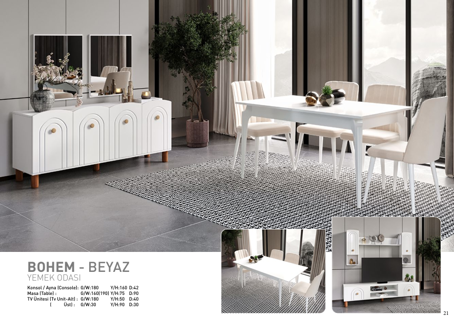 Bohem (Beyaz) Yemek Odası Takımı
